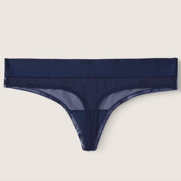 🔥Victoria's Secret PINK VELVET THONG PANTY Midnight Blue 😍 - Picture 3 of 7